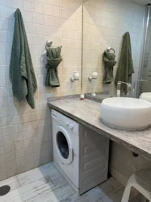 a bathroom with a washing machine and a sink at Casa Palacio en Casco Antiguo in El Puerto de Santa María