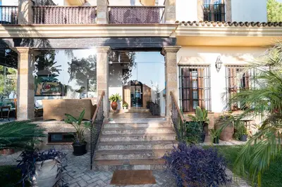 a stairway leading up to a building with plants at Hotel Azalea Playa in Chiclana de la Frontera