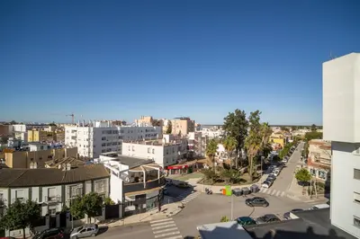 a view of a city street with buildings at Sibs Sanlucar RIOMAR-Renovado Centrico vistas in Sanlúcar de Barrameda