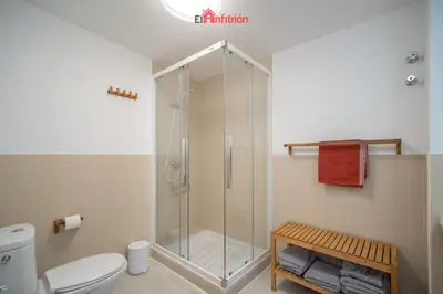 a bathroom with a shower and a toilet at El Anfitrión - Palacio XVIII in Sanlúcar de Barrameda