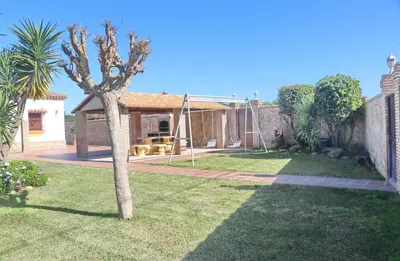 a yard with a tree and a swing at Villa Ureba in Conil de la Frontera