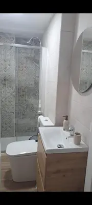 a bathroom with a shower and a toilet and a sink at Apartamento la Yedra in Jerez de la Frontera