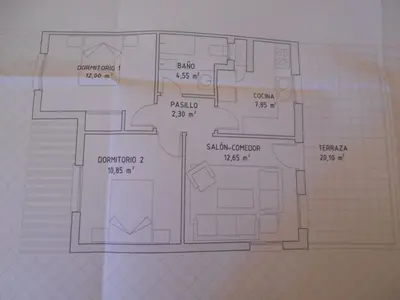 a drawing of a floor plan of a house at Apartamento Caracola Comfortable holiday residence in Chipiona