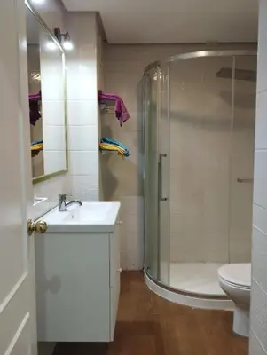 a bathroom with a shower and a sink and a toilet at Virgen de los Milagros in El Puerto de Santa María