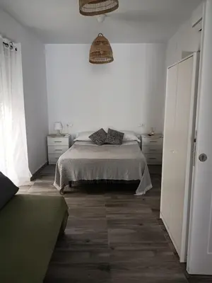 a bedroom with a bed in a white room at Plateros 4 in Jerez de la Frontera