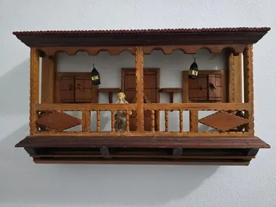 a model of a wooden balcony with lights on it at Casa El Canario by Sanlúcar Housing in Sanlúcar de Barrameda