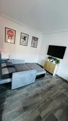 a bedroom with a bed and a flat screen tv at Precioso Apartamento Centro Jerez in Jerez de la Frontera