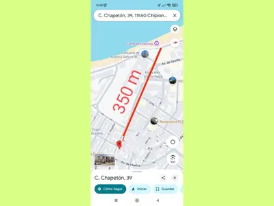 a screenshot of a google map with a red arrow at Dúplex tras Regla in Chipiona