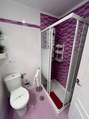 a bathroom with a toilet and a walk in shower at GATU Villa Flavia 