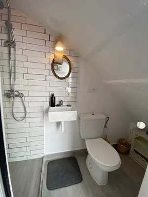 a small bathroom with a toilet and a sink at Casa Santo Domingo, Centro-Playa in Chipiona
