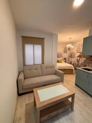 a living room with a couch and a coffee table at Estudio en Jerez de la Frontera in Jerez de la Frontera
