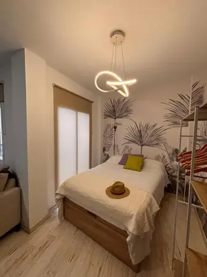 a bedroom with a bed with a ceiling at Estudio en Jerez de la Frontera in Jerez de la Frontera