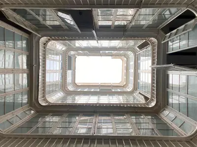 a view from the top of a building with a window at Candelaria cornerflat in Cádiz