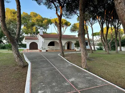 a walkway in front of a house with trees at Pinos Verdes in Chiclana de la Frontera