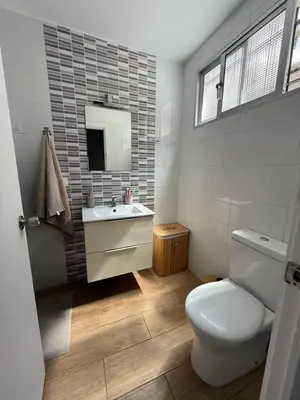 a bathroom with a white toilet and a sink at Sueños de Santiago in Jerez de la Frontera