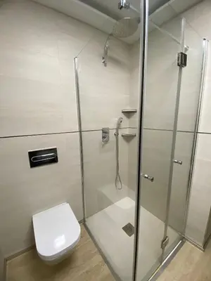 a bathroom with a shower and a toilet at Jerez Deluxe in Jerez de la Frontera
