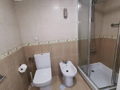 a bathroom with a toilet and a shower at Great apartment in Puerto Real in Puerto Real