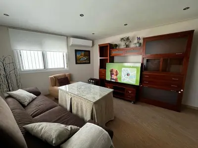 a living room with a couch and a tv at Velo de Flor Jerez Apartment in Jerez de la Frontera