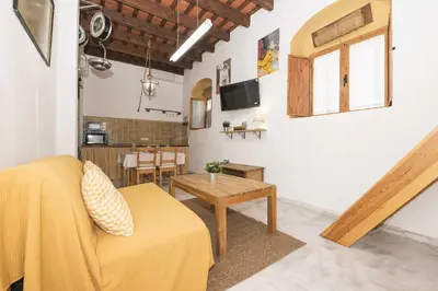 a living room with a couch and a table at Loft Santiago in Jerez de la Frontera