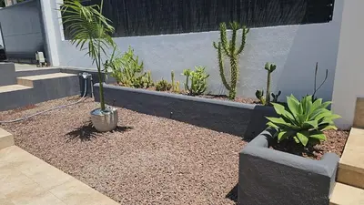 a garden with cactuses and plants in a building at Villa Verano in Novo Sancti Petri