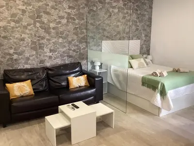 a living room with a couch and a bed at Apartamento La Guitarra in Jerez de la Frontera