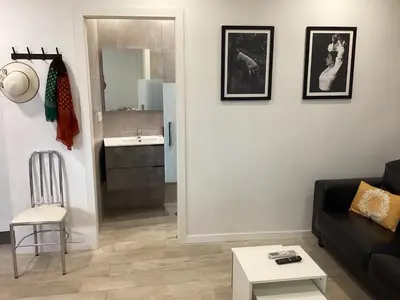 a living room with a couch and a sink at Apartamento La Guitarra in Jerez de la Frontera