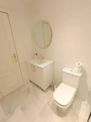 a white bathroom with a toilet and a sink at Ribera del río - Centro in El Puerto de Santa María