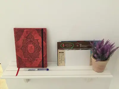 two books sitting on a shelf next to a plant at San Juan Apartamento in Jerez de la Frontera