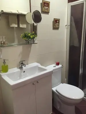 a bathroom with a white sink and a toilet at San Juan Apartamento in Jerez de la Frontera