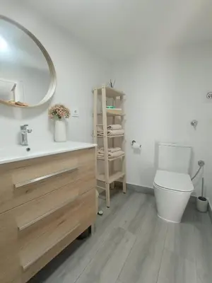 a bathroom with a sink and a toilet and a mirror at El Altozano N4 in Arcos de la Frontera