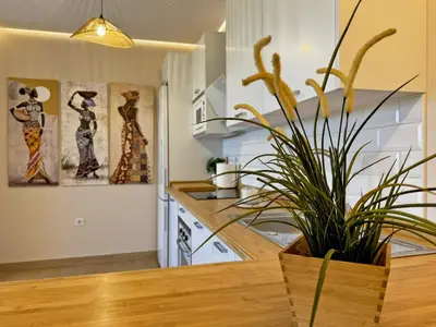 a kitchen with a potted plant on a counter at Casa Las Mironas II - Ole Solutions in El Puerto de Santa María