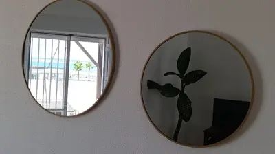 two mirrors on a wall with a plant on it at Casa Tuca by 7Escalones in Rota