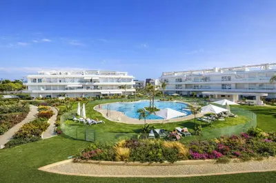 an aerial view of a resort with a swimming pool at Ocean Costa Ballena in Chipiona