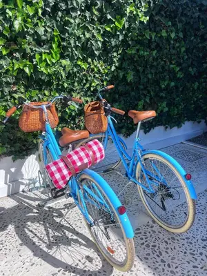 two blue bikes parked next to each other at Casa Chica Boutique in Sanlúcar de Barrameda