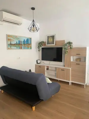 a living room with a couch and a television at Apartamento Colegueo in Sanlúcar de Barrameda