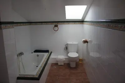 a bathroom with a toilet and a bath tub at Chalet con piscina privada en Conil in Cádiz
