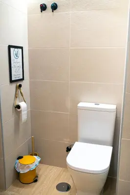 a bathroom with a white toilet in a room at El Olivar de Baro in Jerez de la Frontera