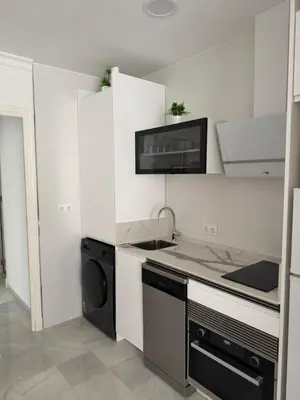 a white kitchen with a sink and a dishwasher at Apartamento Los Pajaritos II in Jerez de la Frontera