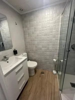 a bathroom with a toilet and a sink and a shower at Mirador de Sanlucar 2 in Sanlúcar de Barrameda