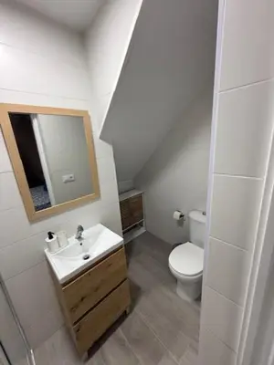 a white bathroom with a sink and a toilet at Apartamento BF Jacuzzi Jerez in Jerez de la Frontera