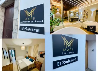 a collage of four pictures of a hotel room at Mape Loft Rural El MIMBRAL in Algar