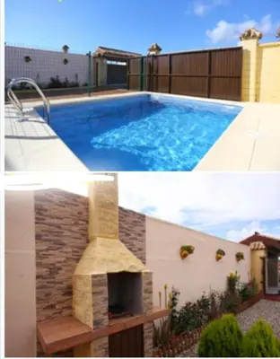 two pictures of a bathroom with a sink and a toilet at Casa rural 1 in Conil de la Frontera