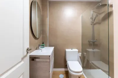 a bathroom with a toilet and a sink and a shower at Doñana Loft 17 in Sanlúcar de Barrameda