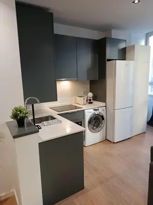 a kitchen with a white refrigerator and a dishwasher at Allo Apartments Santa María IV Centro Loft in Jerez de la Frontera