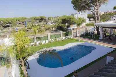 an overhead view of a swimming pool in a yard at Hotel Novomar in Chiclana de la Frontera