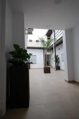 an empty room with plants in a building at La Zarzamora in Jerez de la Frontera