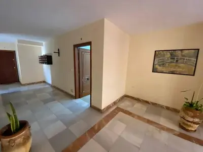 an empty room with a door and a potted plant at Banda Playa Home, Pleno Centro in Sanlúcar de Barrameda