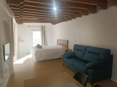 a living room with a bed and a couch at Apartamento El Taranto in Jerez de la Frontera