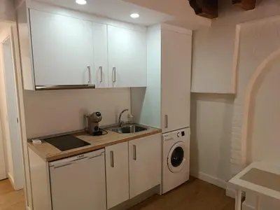 a kitchen with a sink and a washing machine at Apartamento El Taranto in Jerez de la Frontera