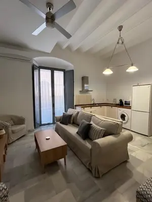 a kitchen with a refrigerator and a washing machine at Casa Palacio Caballeros in Sanlúcar de Barrameda